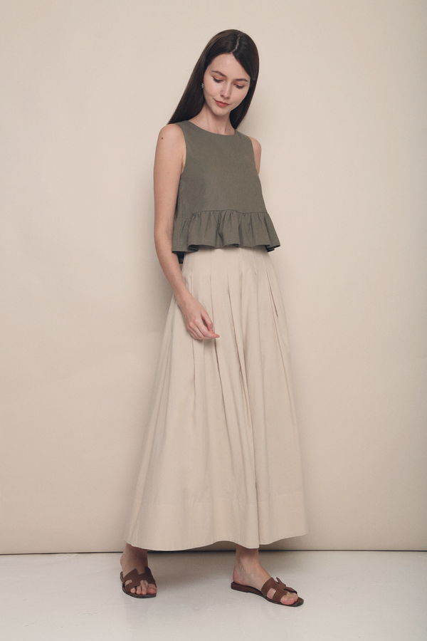 Hana Pleat Linen Skirt Ecru