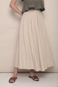 Hana Pleat Linen Skirt Ecru