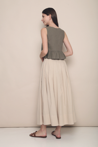 Hana Pleat Linen Skirt Ecru