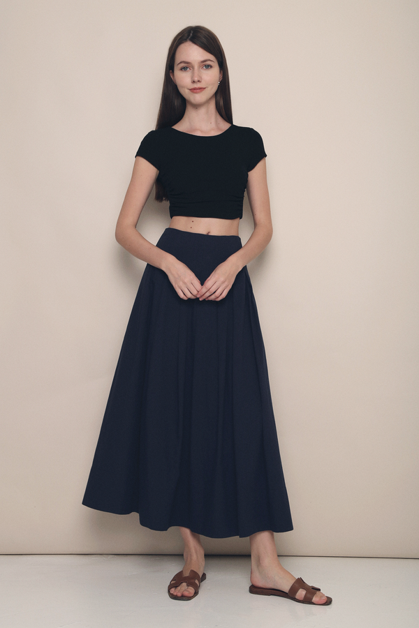 Hana Pleat Linen Skirt Navy