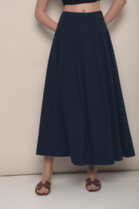 Hana Pleat Linen Skirt Navy