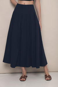 Hana Pleat Linen Skirt Navy