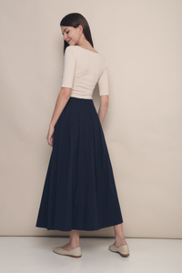 Hana Pleat Linen Skirt Navy