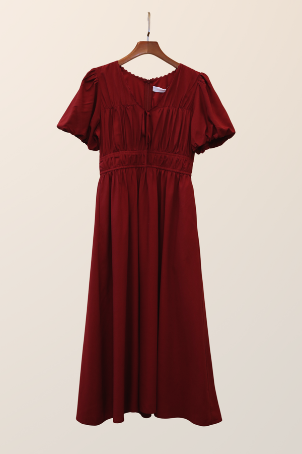 Neroli Lace Trim Midi Dress Burgundy