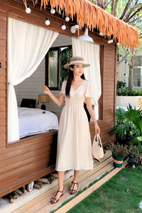 Harmony Waisted Midi Dress Cream