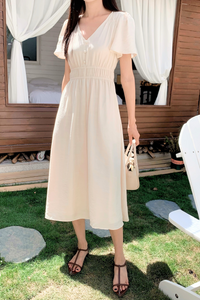 Harmony Waisted Midi Dress Cream