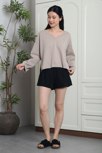 Harris Oversized V-Neck Knit Top Taupe
