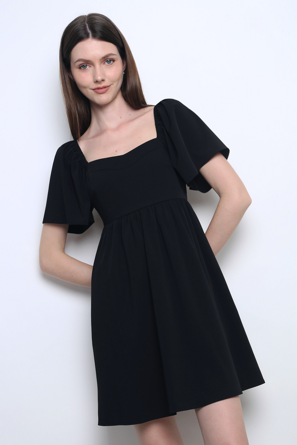 Heartsong Flutter Sleeves Dress Black