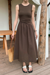 Hepburn Slant Waist Midi Dress Brown (Backorder II)