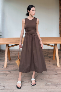 Hepburn Slant Waist Midi Dress Brown (Backorder II)