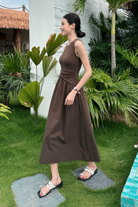 Hepburn Slant Waist Midi Dress Brown (Backorder II)