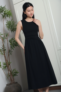 Hepburn Slant Waist Midi Dress Black (Backorder II)