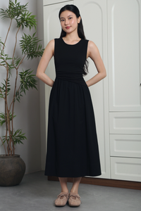 Hepburn Slant Waist Midi Dress Black (Backorder II)