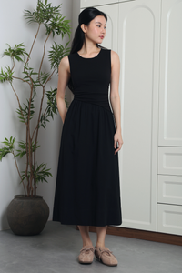 Hepburn Slant Waist Midi Dress Black (Backorder II)