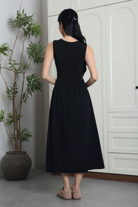 Hepburn Slant Waist Midi Dress Black (Backorder II)