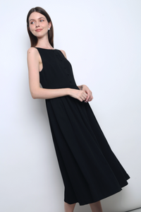 Honey Boat Neck Linen Dress Black