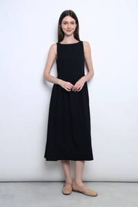 Honey Boat Neck Linen Dress Black