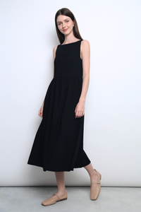 Honey Boat Neck Linen Dress Black
