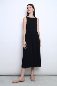 Honey Boat Neck Linen Dress Black