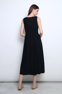 Honey Boat Neck Linen Dress Black