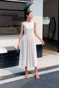 Honey Boat Neck Linen Dress Ecru