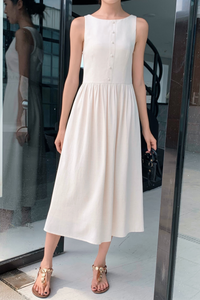 Honey Boat Neck Linen Dress Ecru