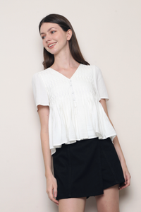Honeycomb Pintuck Babydoll Blouse White (Backorder)