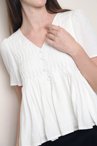 Honeycomb Pintuck Babydoll Blouse White (Backorder)