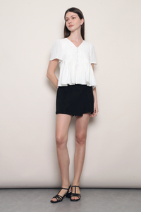 Honeycomb Pintuck Babydoll Blouse White (Backorder)