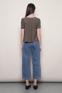 Honeycomb Pintuck Babydoll Blouse Taupe (Backorder)