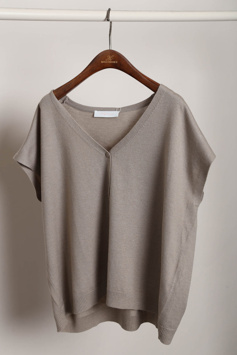 Morning Mist Button Down Knit Taupe