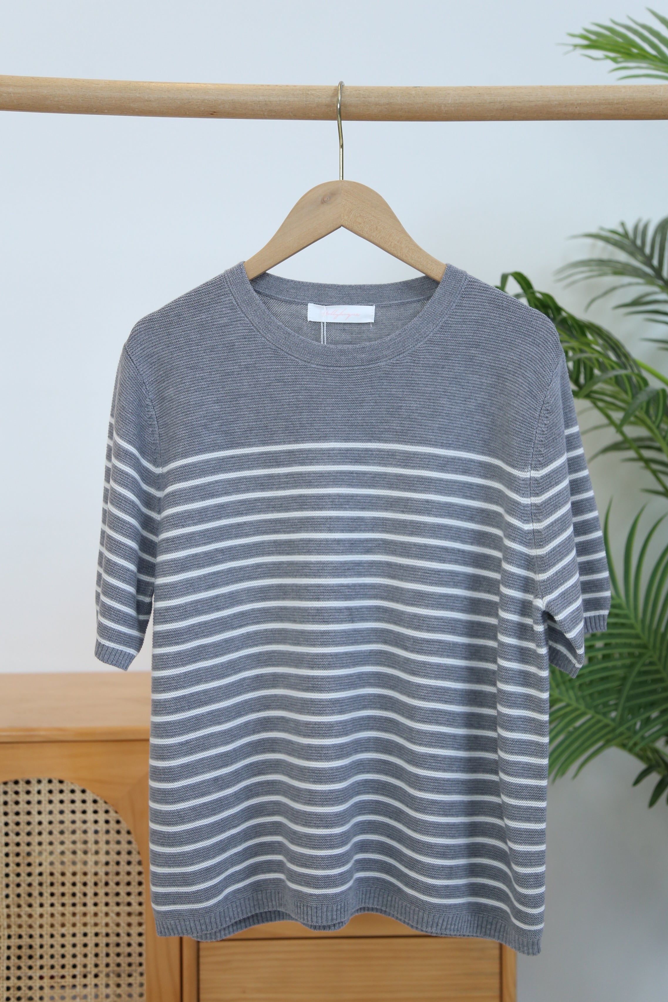 Scottie Stripe Knit Blouse Grey