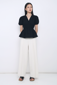 Ike V Neck Shirred Waist Blouse Black