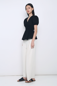 Ike V Neck Shirred Waist Blouse Black