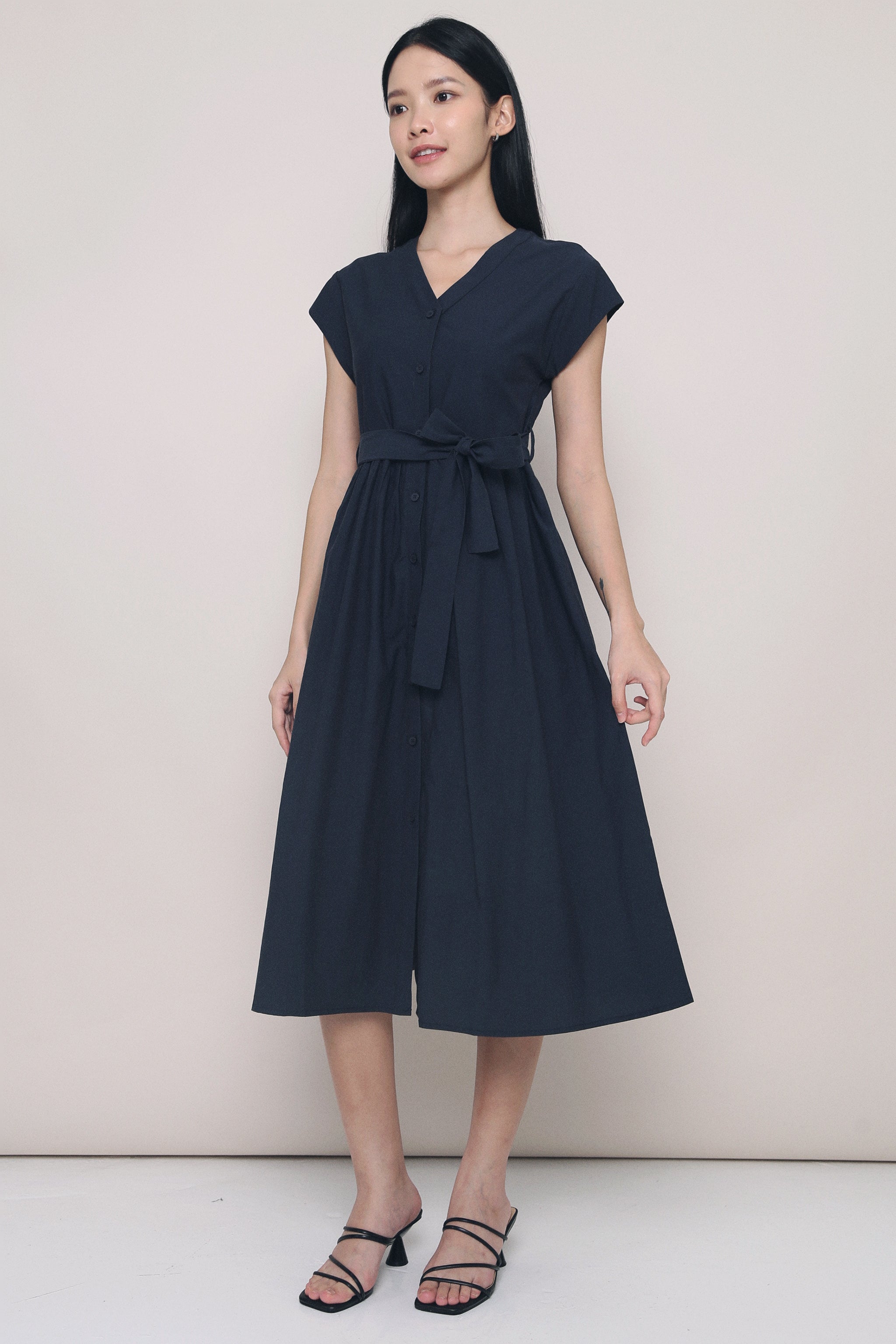 Breigh Button Down Midi Dress Midnight Navy