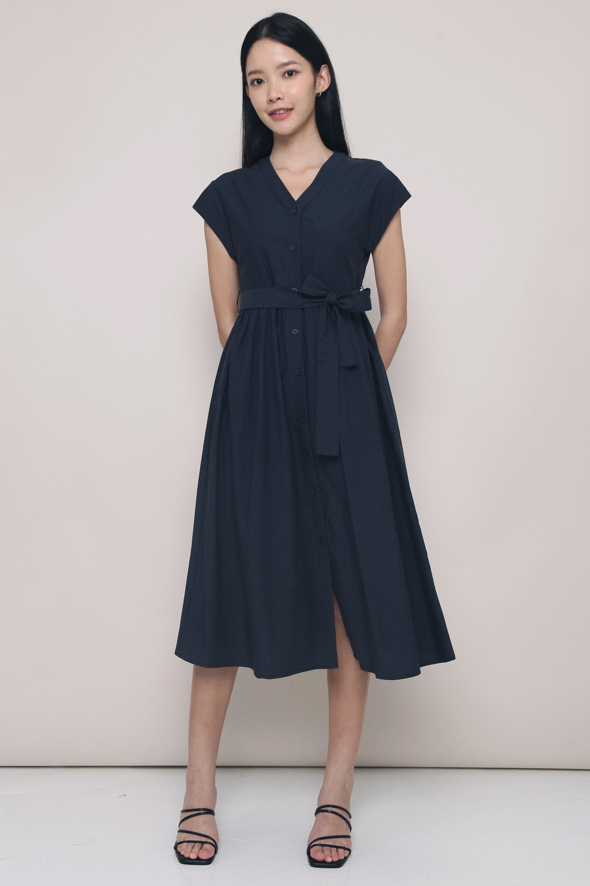 Breigh Button Down Midi Dress Midnight Navy