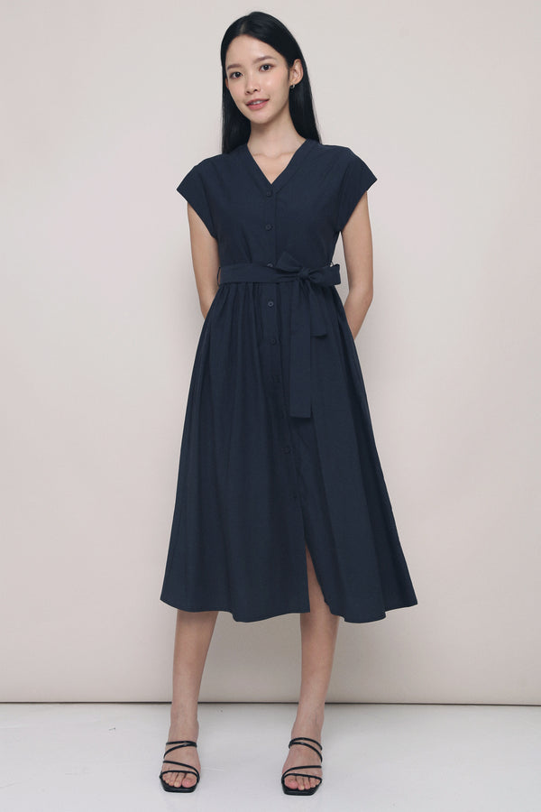 Breigh Button Down Midi Dress Midnight Navy