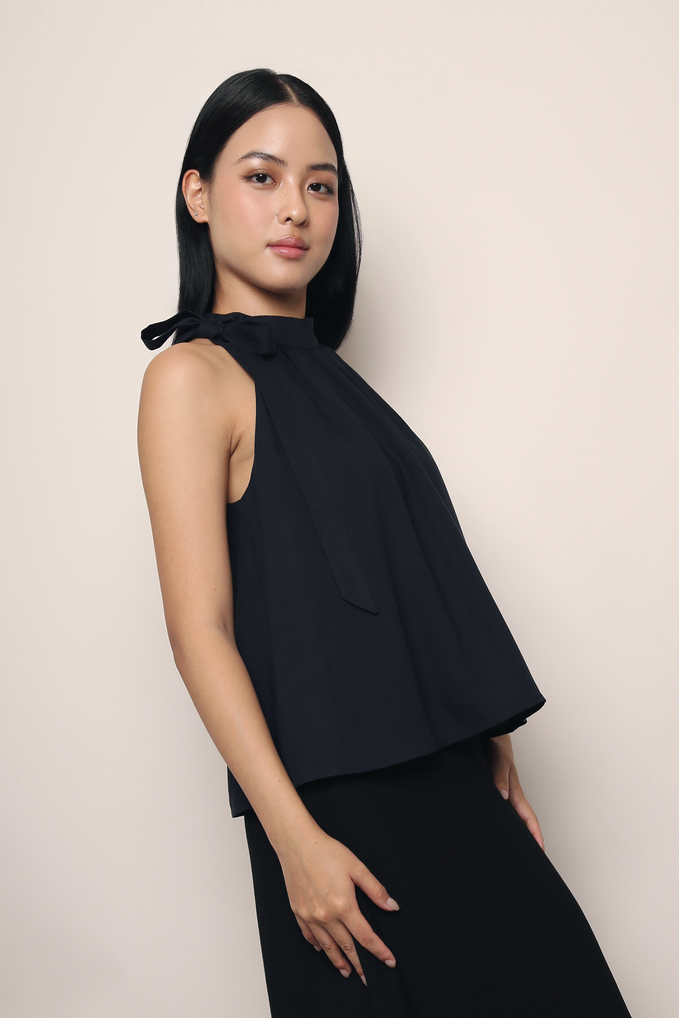 Juliette High Neck Blouse Navy