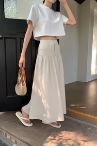 Riviera Drop Waist Maxi Skirt Light Taupe (Restock)