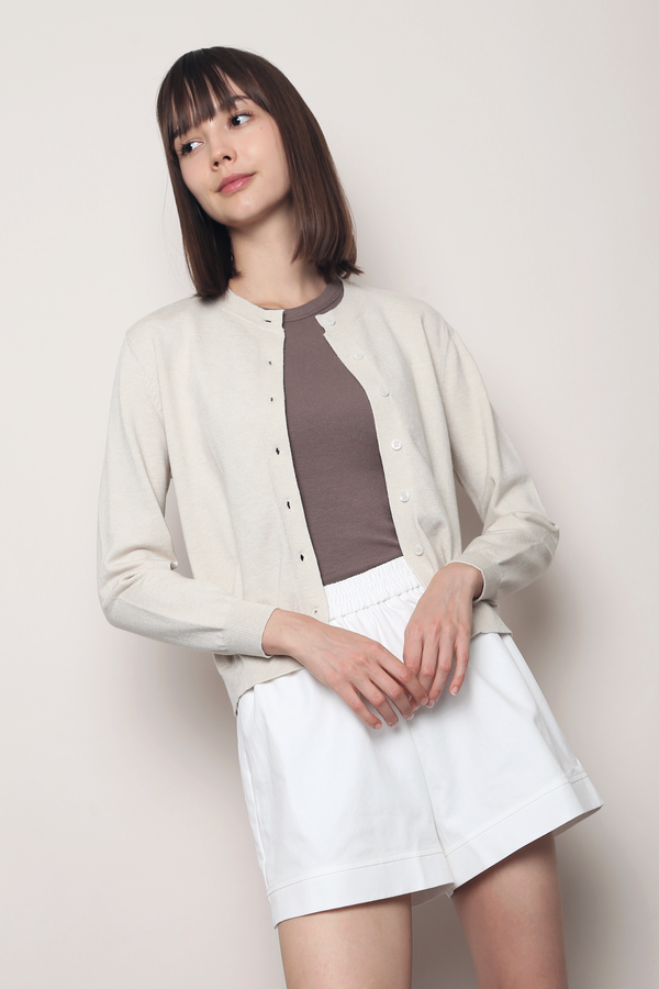 Kensington Crew Neck Knit Cardigan Cream