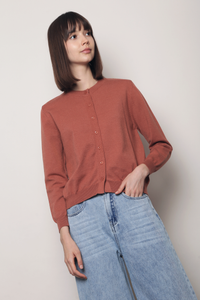 Kensington Crew Neck Knit Cardigan Terracotta