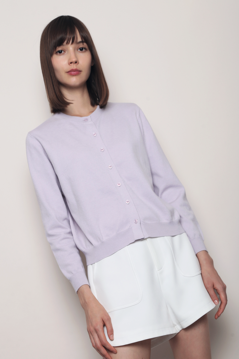 Kensington Crew Neck Knit Cardigan Soft Lilac