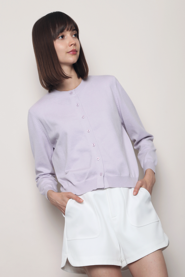 Kensington Crew Neck Knit Cardigan Soft Lilac