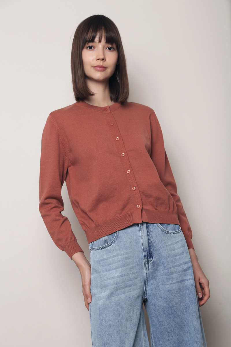 Kensington Crew Neck Knit Cardigan Terracotta