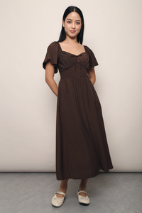 Laurent Smocked Waist Midaxi Dress Brown