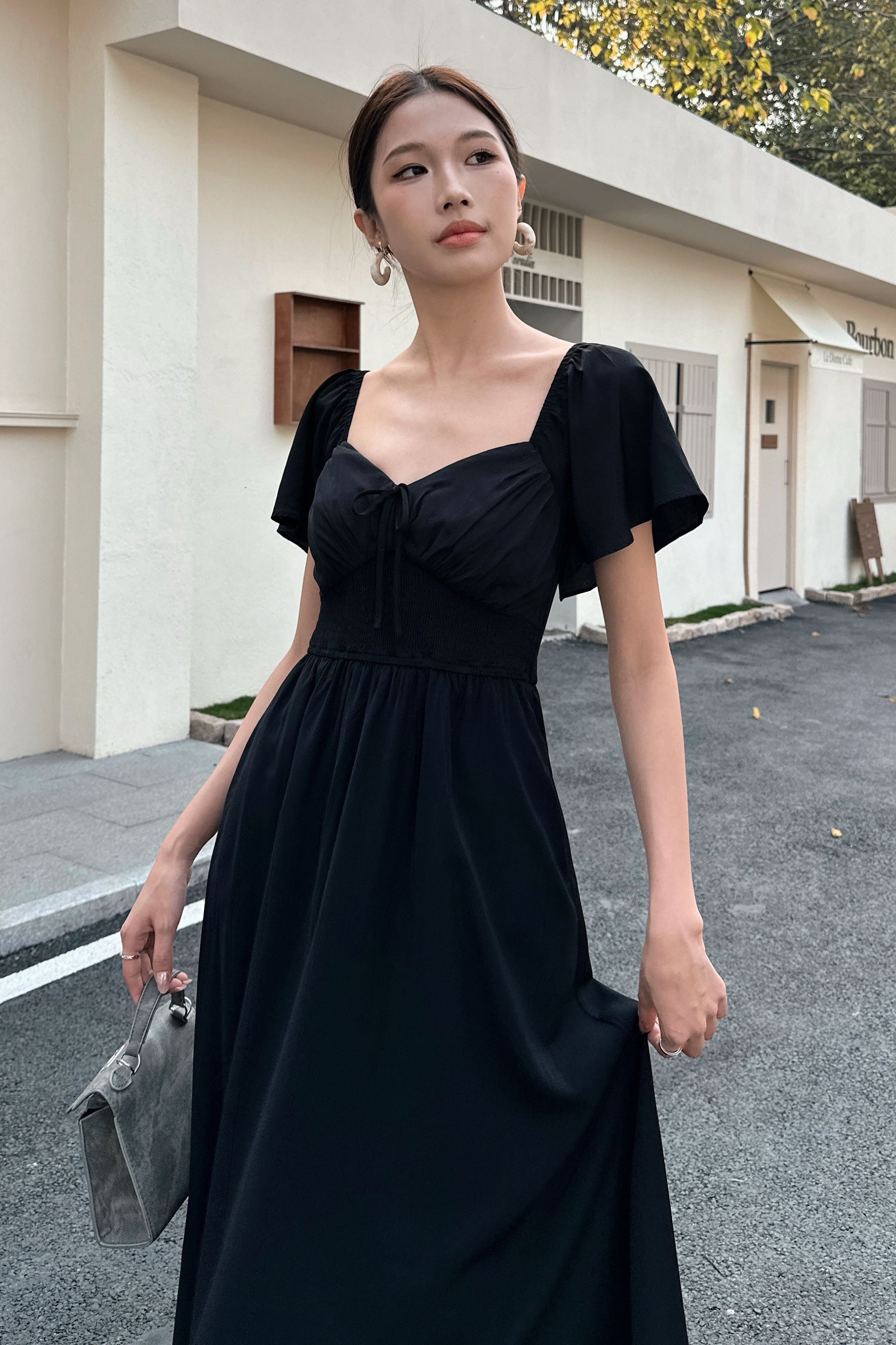 Laurent Smocked Waist Midaxi Dress Black