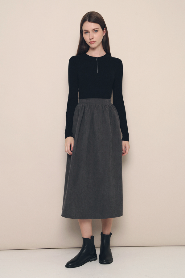 Leighton Suede Midi Skirt Slate Grey