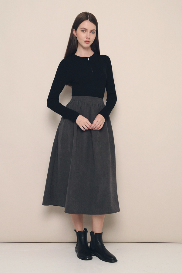 Leighton Suede Midi Skirt Slate Grey