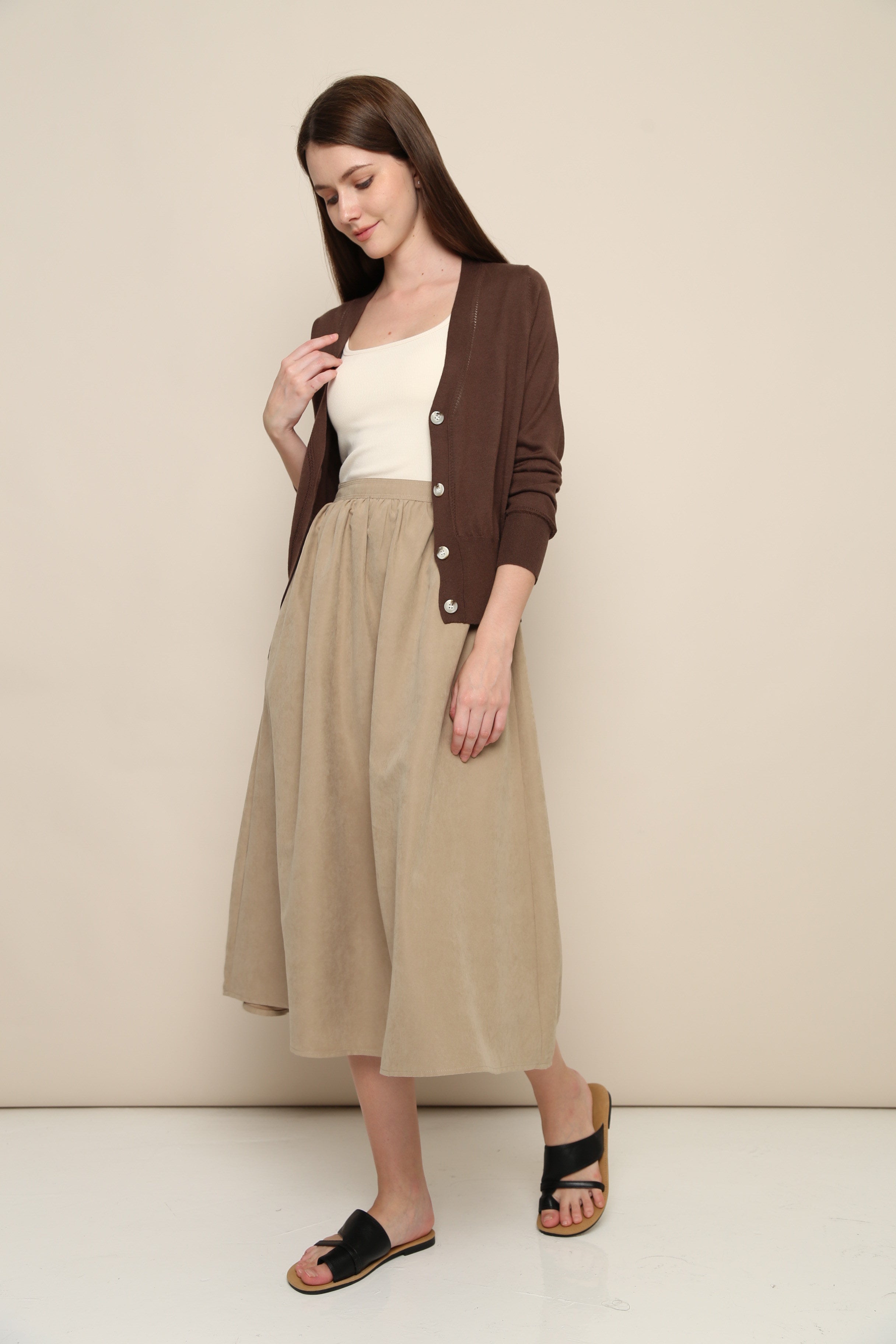 Leighton Suede Midi Skirt Sand