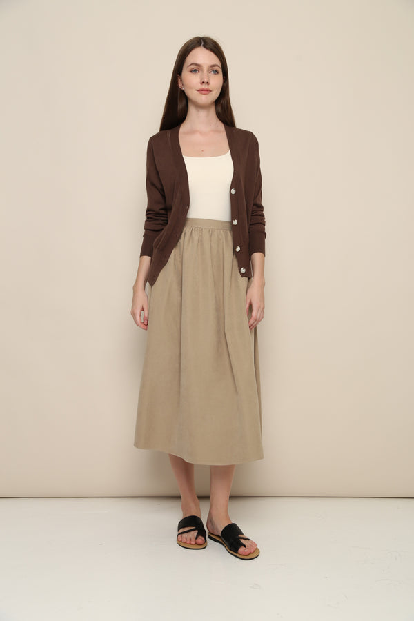 Leighton Suede Midi Skirt Sand